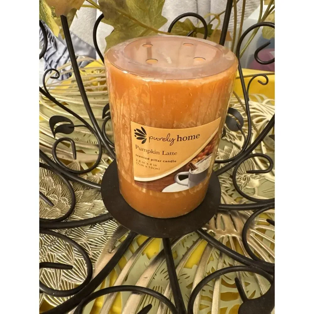 NWT Metal Iron Pumpkin Lantern Candle Holder Fall Leaves Home Decor Autumn